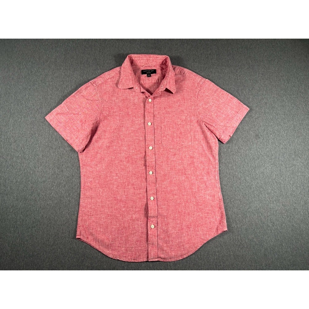 Banana Republic Red Linen Blend Short Sleeve Button-Down Shirt Size M
